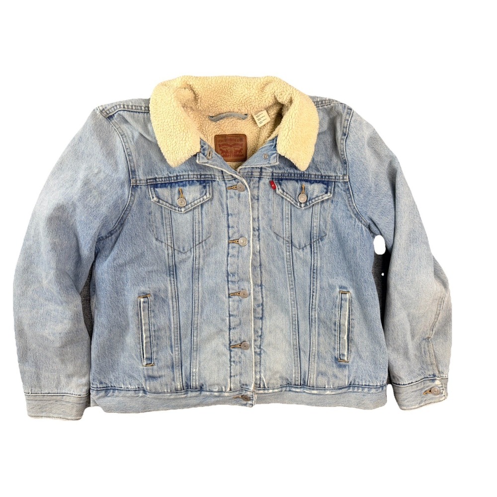 Levi's Womens Sherpa Lined Trucker Jacket Size XL Light Wash Blue Denim Coat